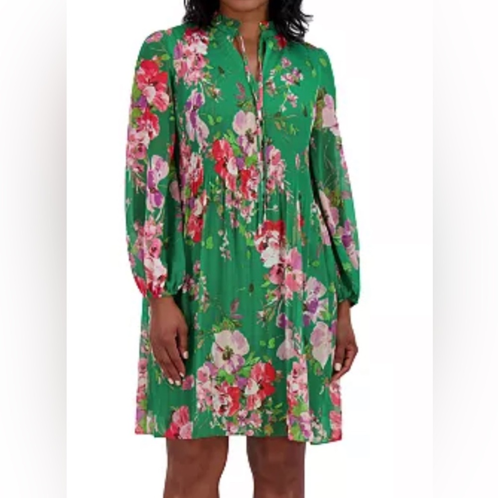 Jessica Howard Long Sleeve Green Floral Dress